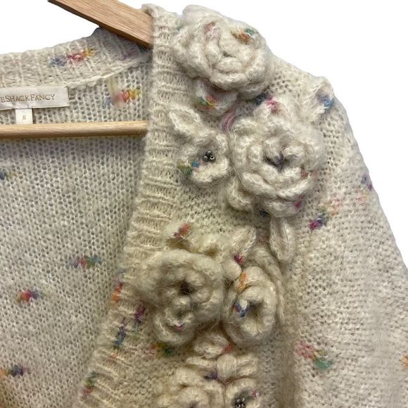 LoveShackFancy Emmanuelle Cardigan Moonrise Sweater Alpaca S Cream Long Flowers - Picture 9 of 14